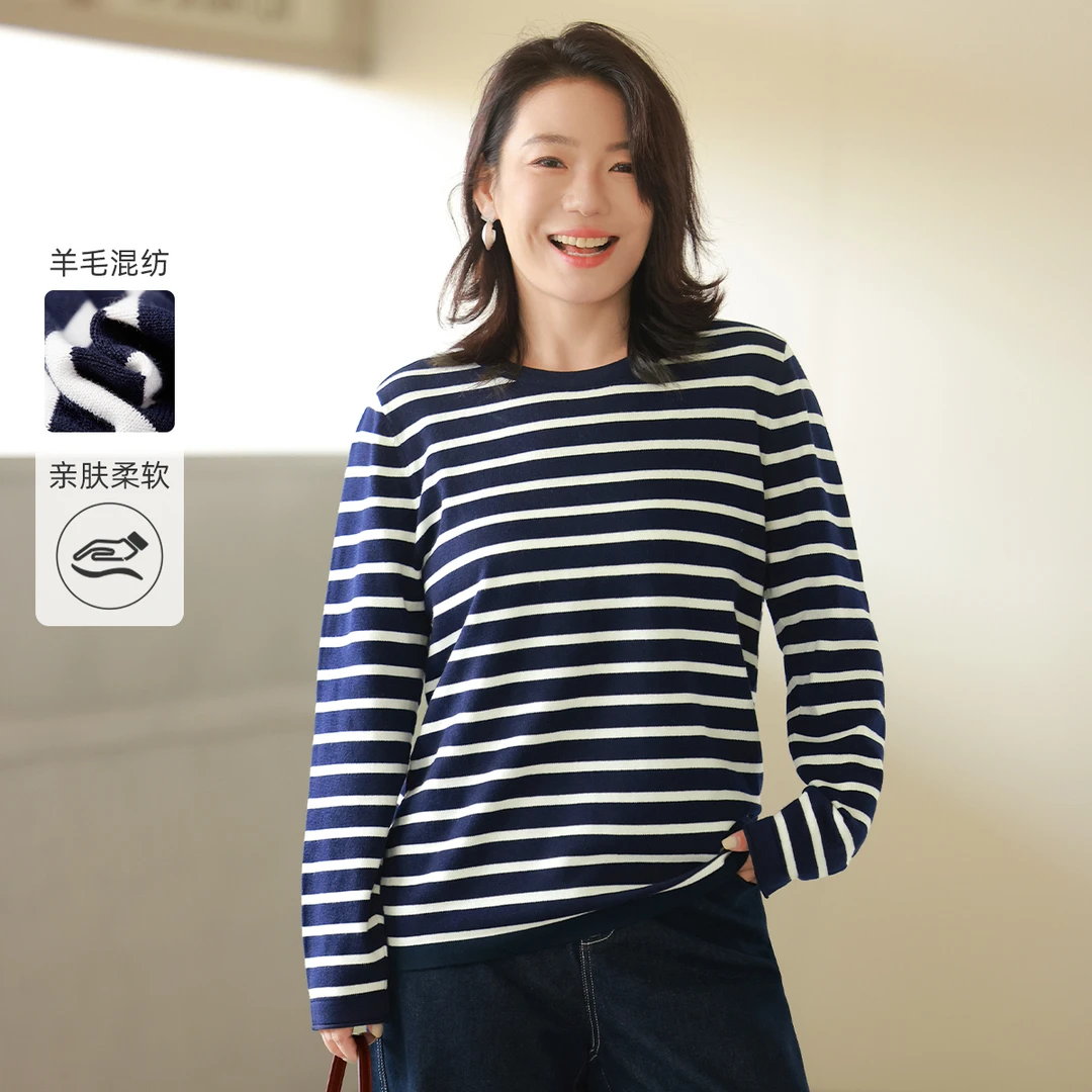 【撞色条纹针织衫】MsShe大码女2025新款春显瘦宽松上衣A~M2409107