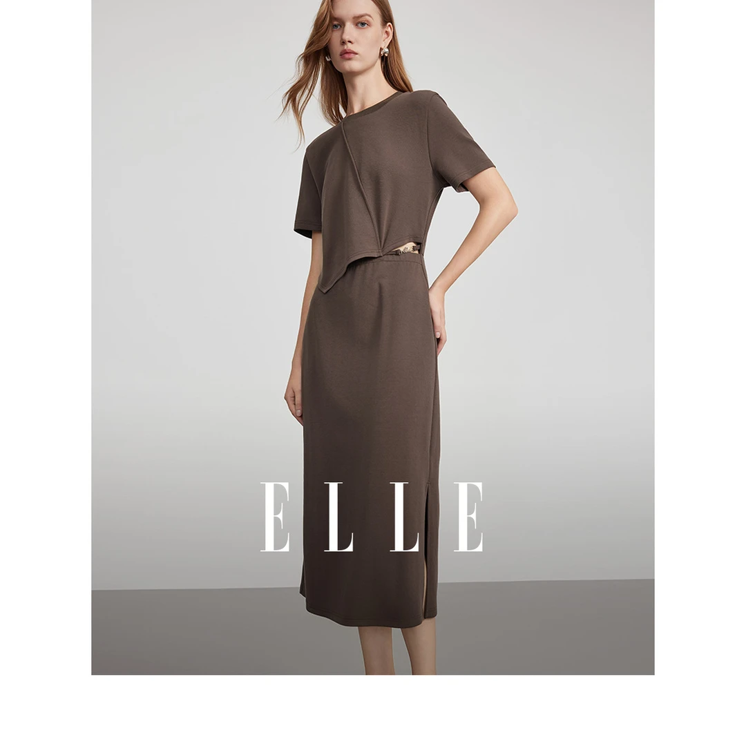 ELLE莫代尔设计感针织连衣裙女2025夏季新款时髦显瘦EL51992