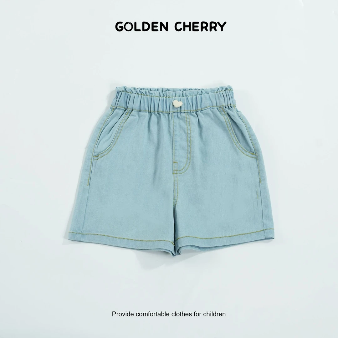 【金樱桃Golden cherry】小童蓝色爱心扣刺绣洋气短裤285231