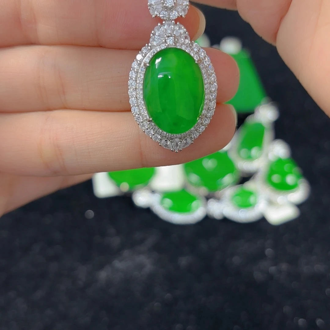 翡翠银S925镶嵌吊坠(不含链)