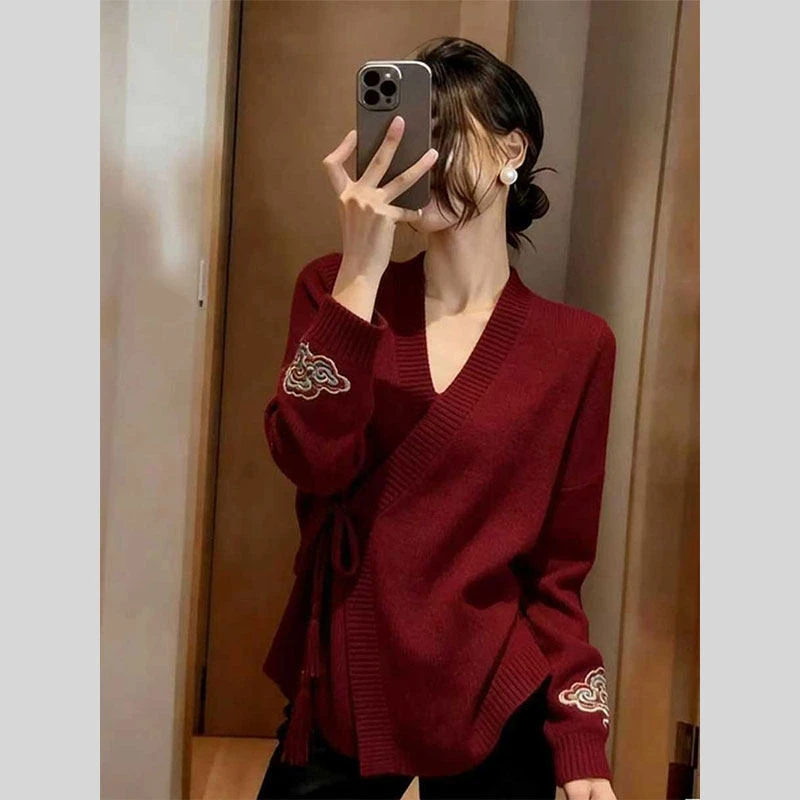 新中式国风毛衣女款2026新款慵懒高级感针织可外穿内搭上衣女秋冬
