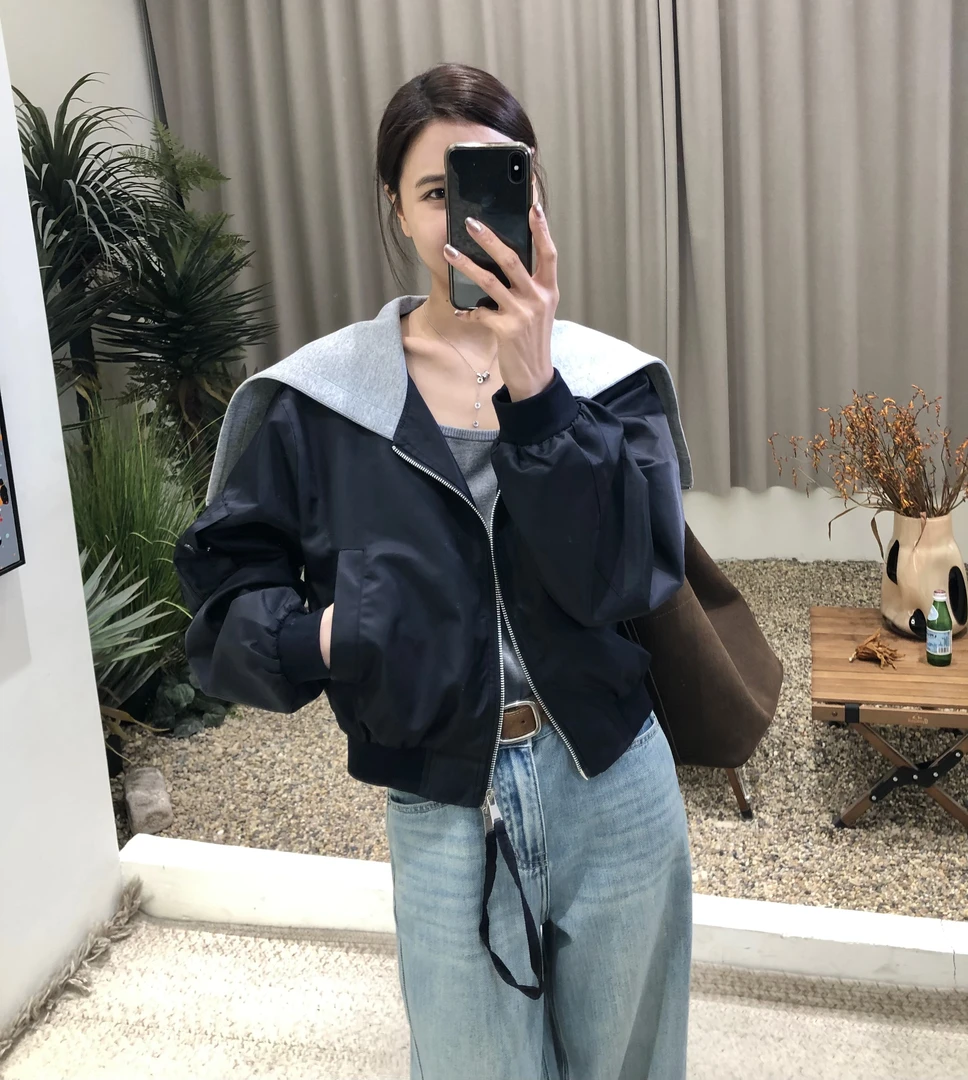 韩系连帽飞行棒球服百搭夹克女2025年春季新款时尚大翻领短外套女