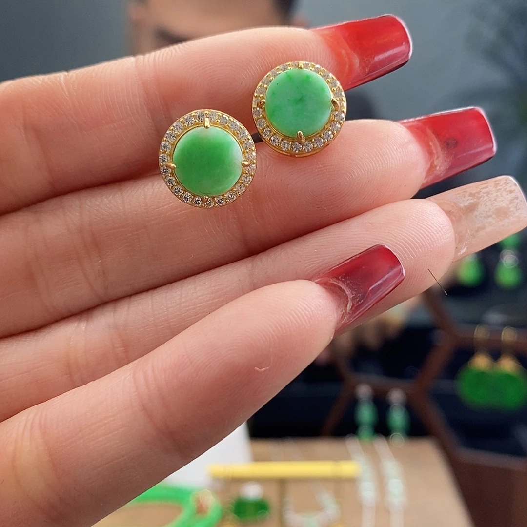 翡翠耳饰银S925镶嵌翡翠