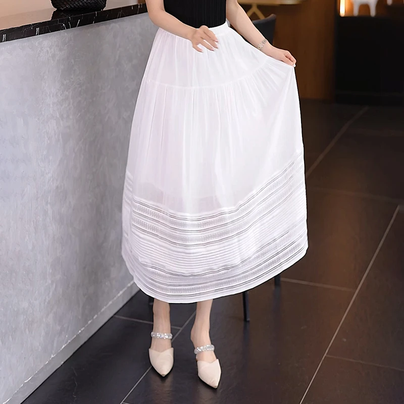 蕾丝拼接高腰半身裙2025春季新款韩版时尚洋气减龄休闲百搭A字裙