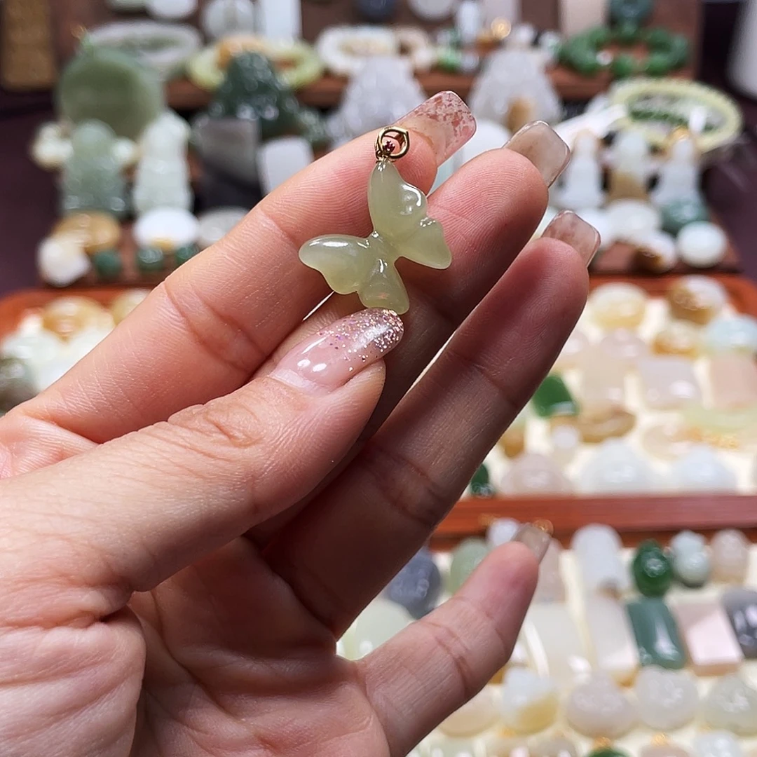 和田玉18K金镶嵌吊坠(不含链)