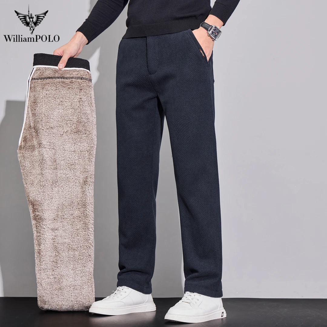 WILLIAMPOLO/英皇保罗秋冬款男士休闲百搭加绒加厚保暖直筒男长裤