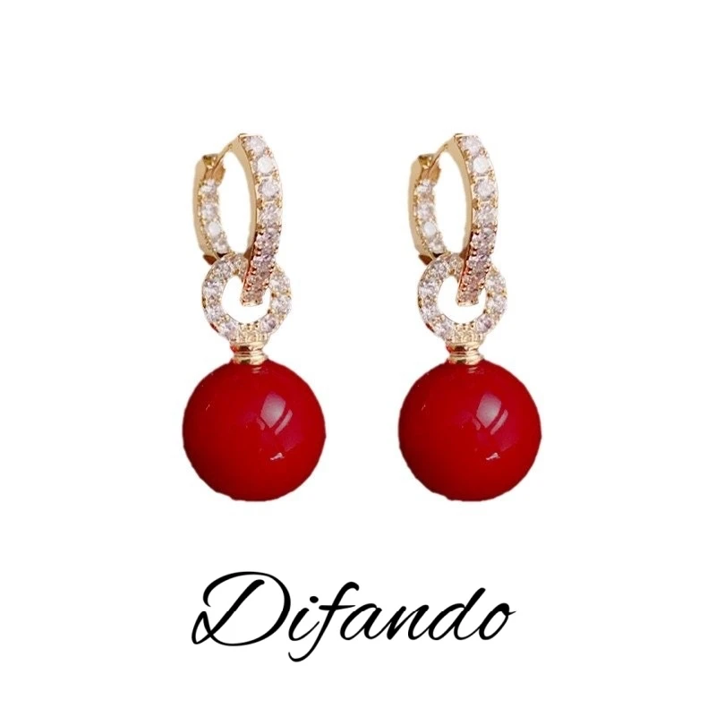蒂梵朵Difando 红色珠珠耳环女高级耳坠ZSA1093