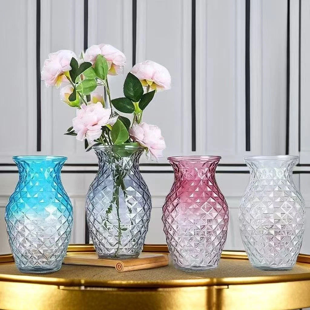 多色钻石纹复古浮雕小蛮腰花瓶客厅插花养花水培高级田园装饰$