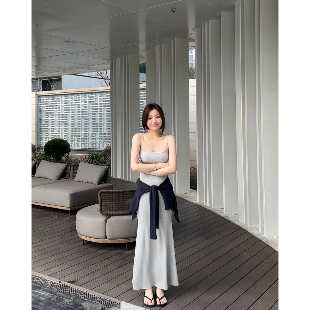 小什么小 【卡戴珊神裙】慵懒灰调纯欲修身显瘦女夏吊带长裙
