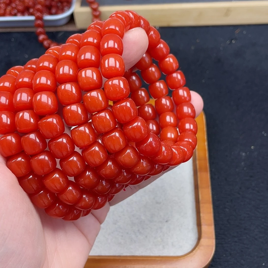 未镶嵌7号保山锦红亮光卡10直切手链南红玛瑙