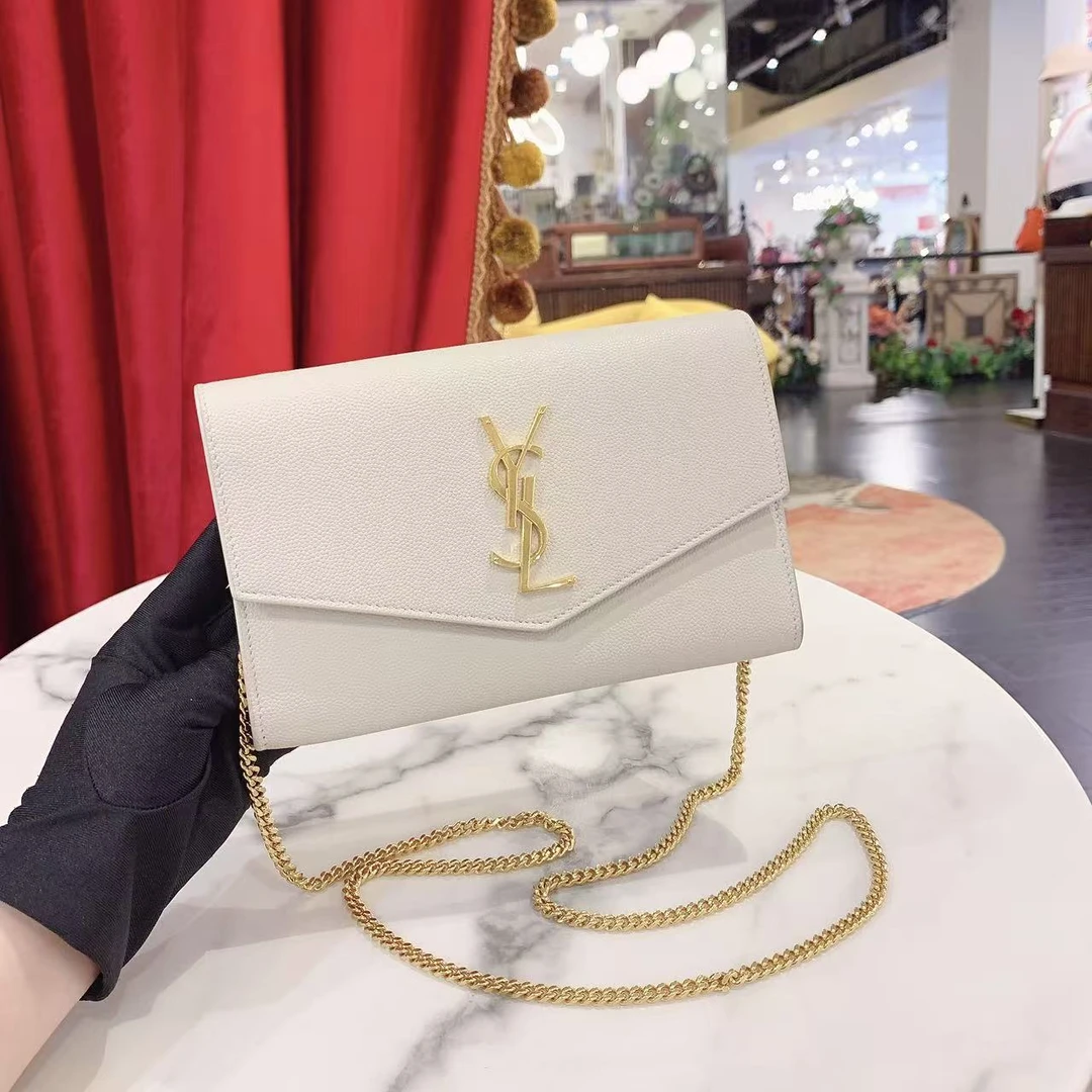95新 YSL/圣罗兰 好好/uptown woc白色金扣牛皮单肩包57480459