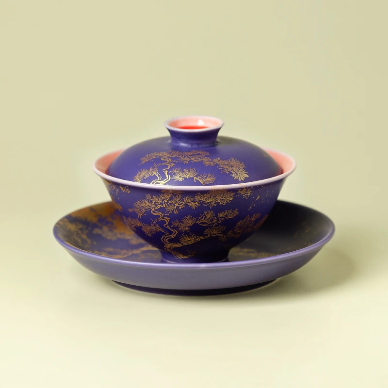 赞朴凝夜紫松禾初二才盖碗茶杯家用新中式功夫茶具女士泡茶碗茶器