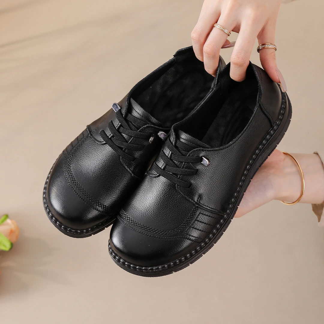 秋季新款头层牛皮复古民族风女鞋舒适牛筋软底妈妈鞋真皮厚底皮鞋