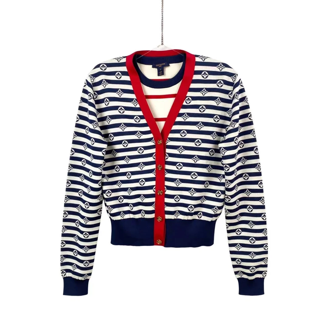 99新 LouisVuitton/路易威登 pp五零九 桑蚕丝 满印条纹开衫套装s