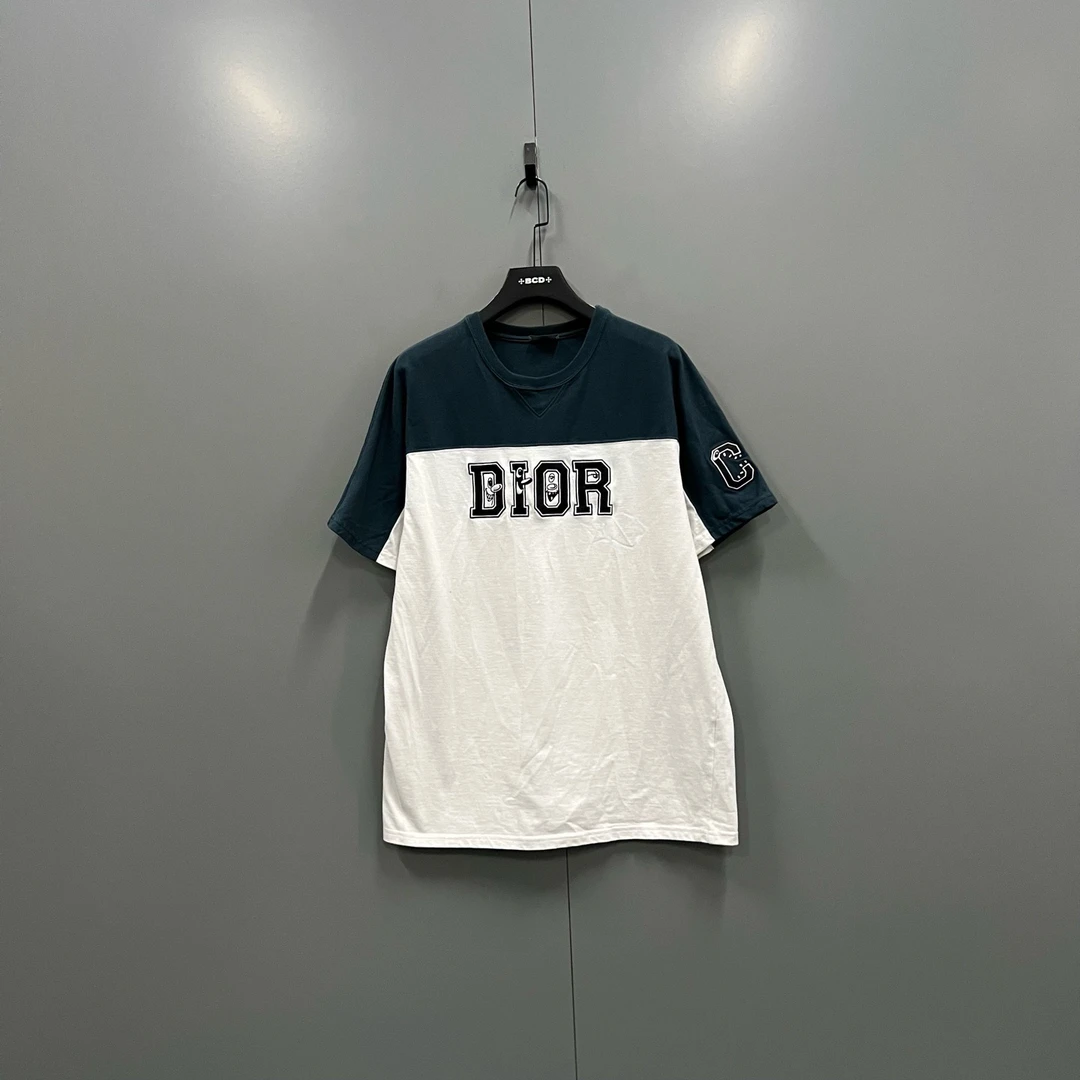 99新 DIOR/迪奥 ab1120 020050 拼色logo刺绣短袖 XXL码