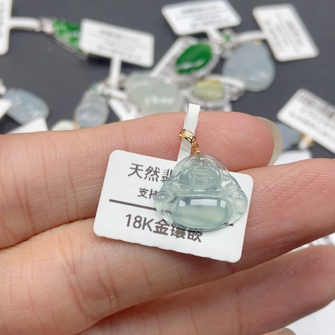 翡翠18K金镶嵌吊坠(不含链)