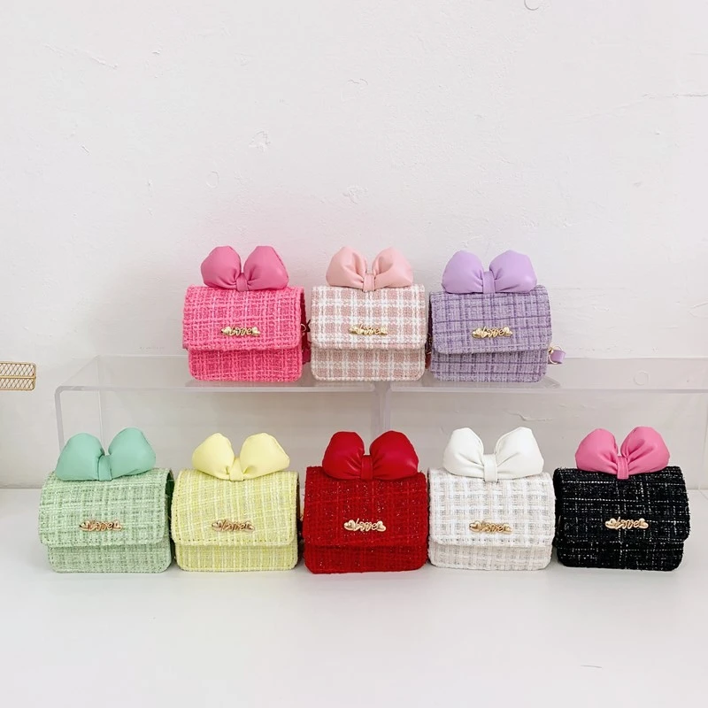 儿童包包蝴蝶结女童斜挎包秋冬毛呢女孩链条手拎包迷你零钱单肩包