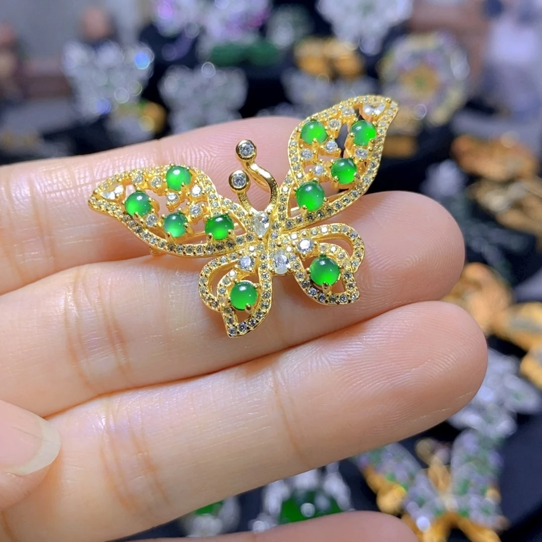 翡翠耳钉银S925镶嵌天然翡翠