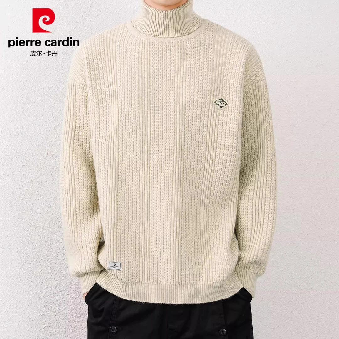 皮尔卡丹男士肌理感高领毛衣秋冬新款加厚保暖休闲慵懒针织衫男装