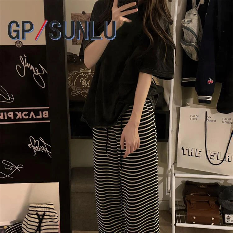 日本小众GP睡衣女款夏季短袖条纹长裤可外穿高级感休闲家居服套装