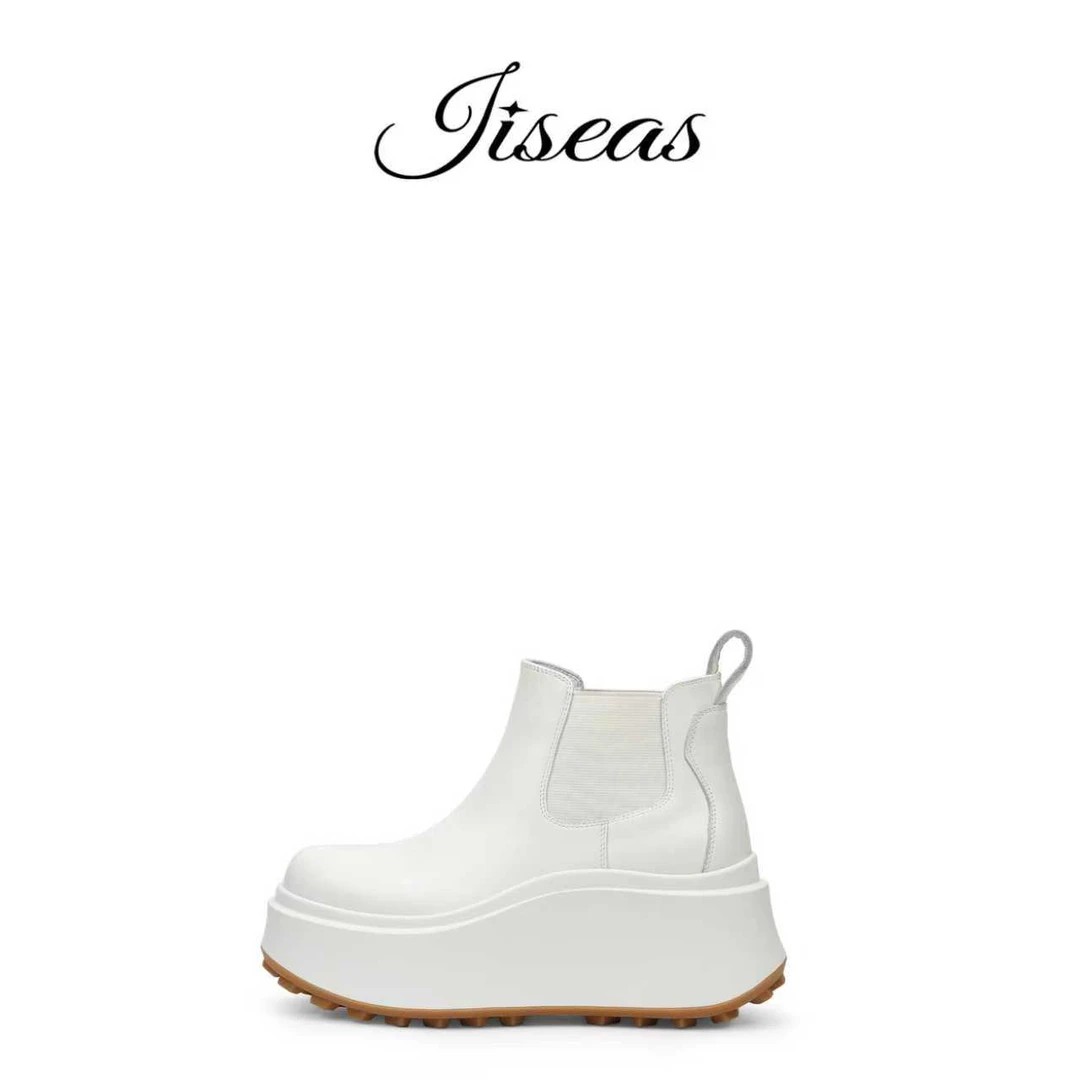 JISEAS/捷熙新款厚底增高8厘米圆头百搭小皮鞋短靴裸靴15D3182.