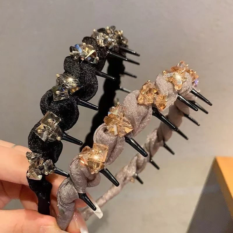 轻奢新款水钻波浪网红发箍防滑发卡时尚气质头箍齿梳压碎发发箍