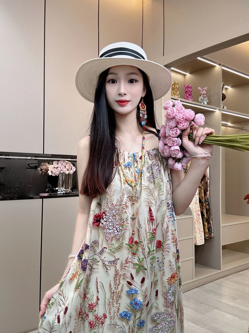 【花海】夏季碎花吊带裙气质中长款宽松时尚显瘦大码女装吊带裙