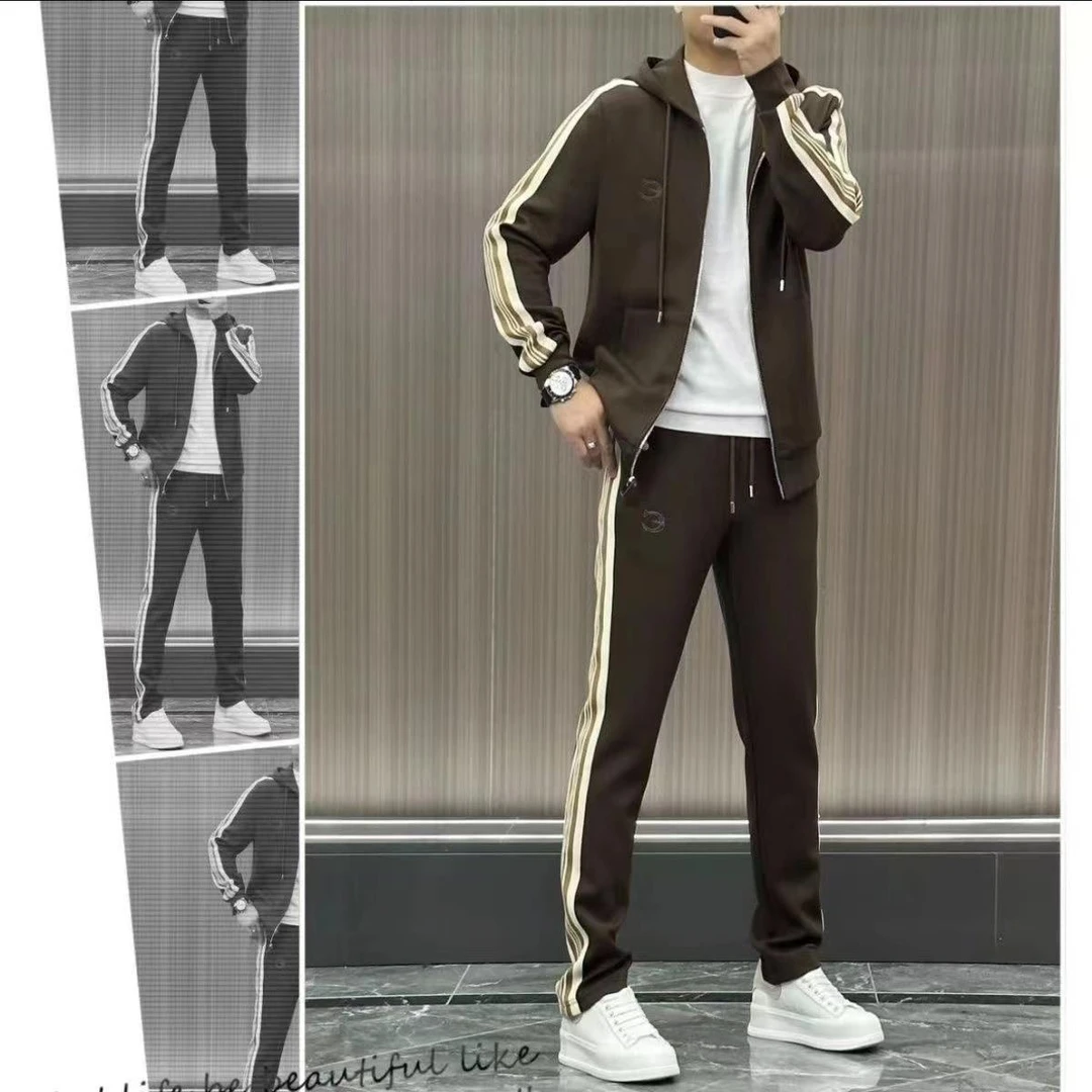 潮牌欧货2025春秋新款男士休闲连帽套装时尚百搭外套长裤运动衣服