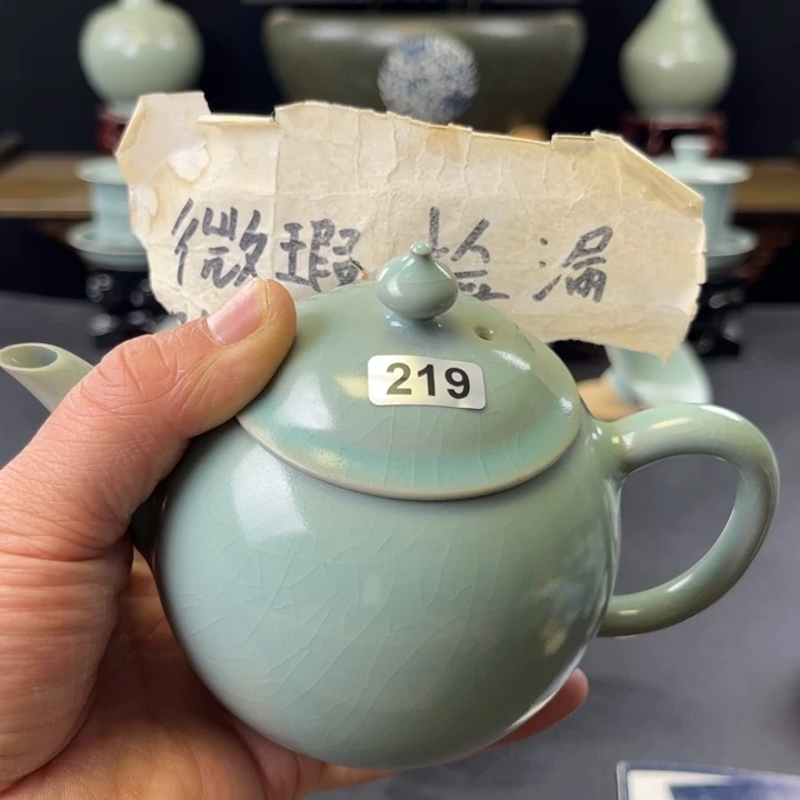 杯仿古釉汝官窑官帽鼓219号微瑕捡漏