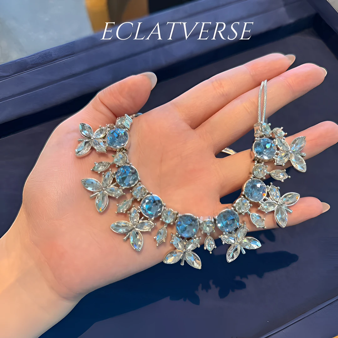 铜合金仿水晶耳饰 8033铜合金仿水晶耳饰蓝色轻奢气质