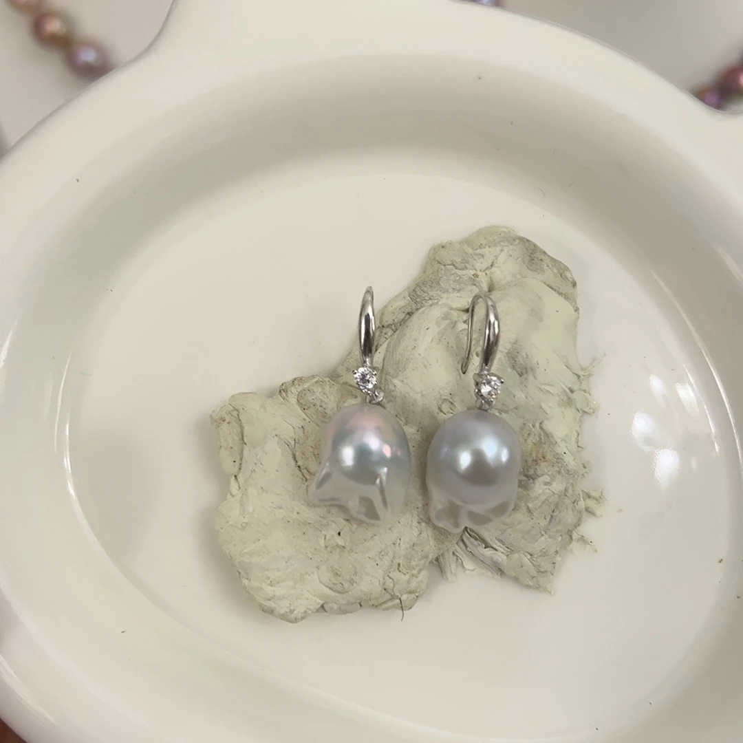 淡水珍珠耳环银S925镶嵌妞妞 不退换