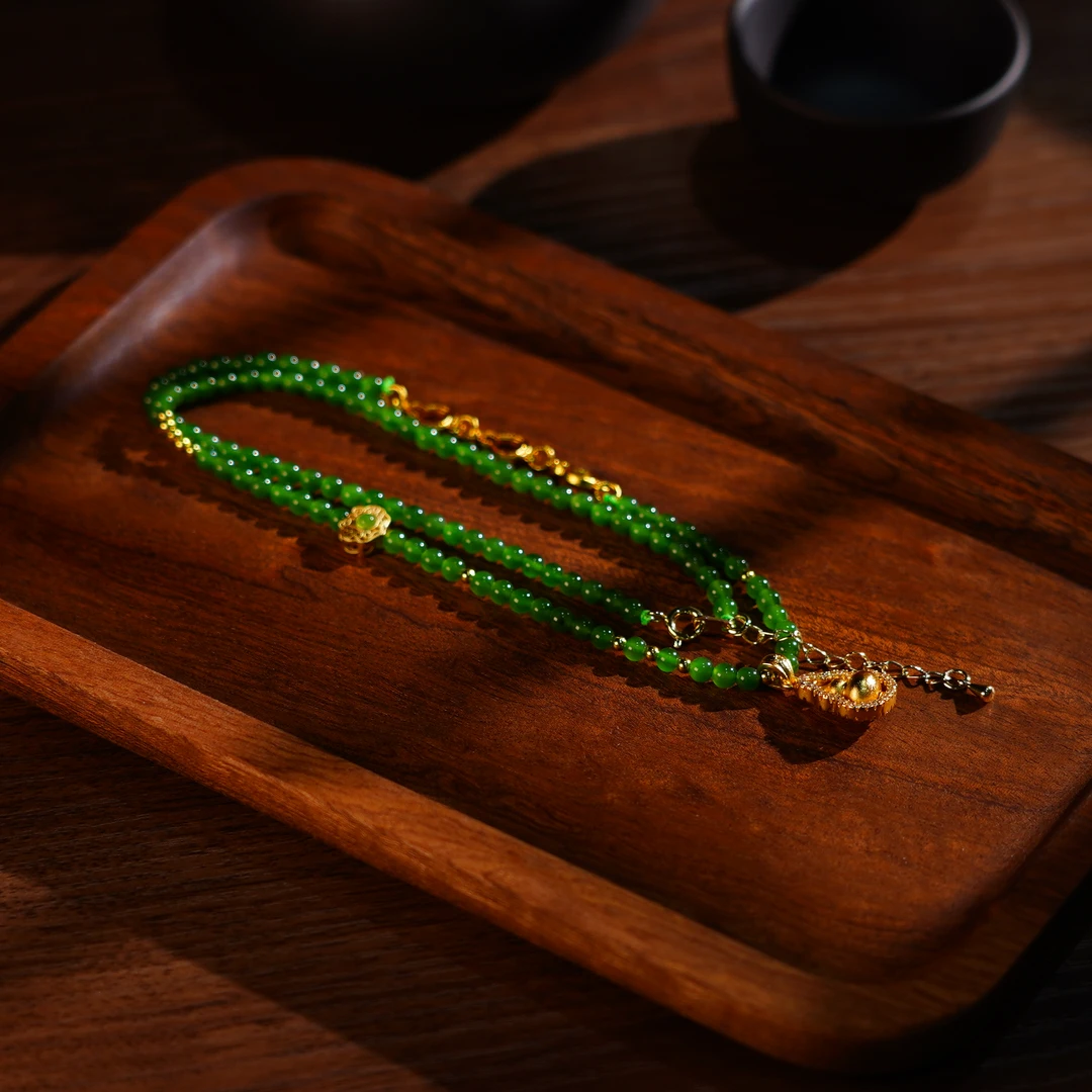 【睿泽赏宝】和田玉碧玉牛奶冰底小米珠葫芦项链 3mm YLL0093