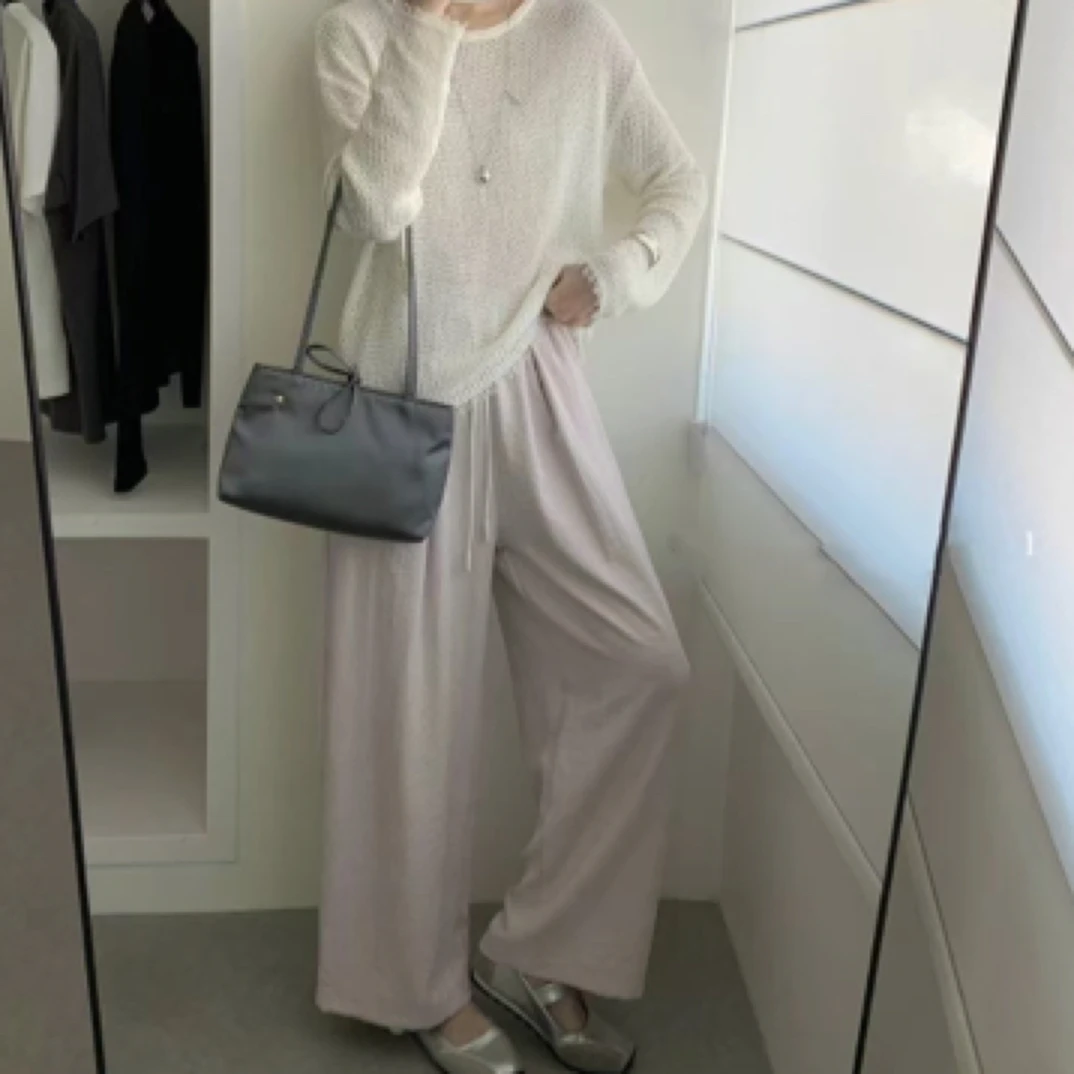 新款阔腿裤宽松大版型气质百搭休闲显瘦简约夏季纯色糖果色系垂感