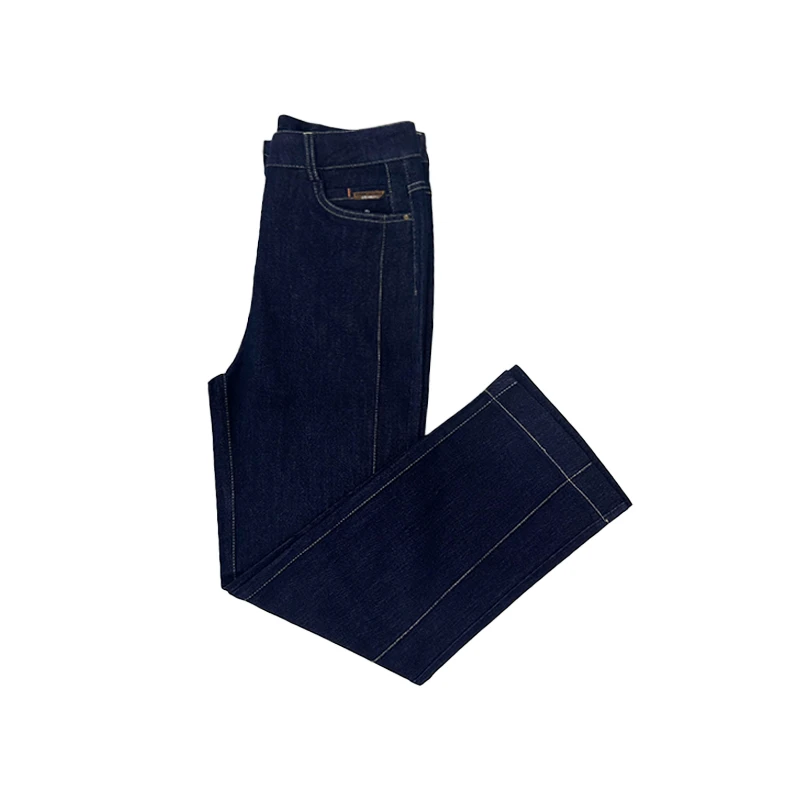 春夏新品中年妈妈牛仔裤深蓝色弹力直筒阔腿裤女高腰时尚大码长裤