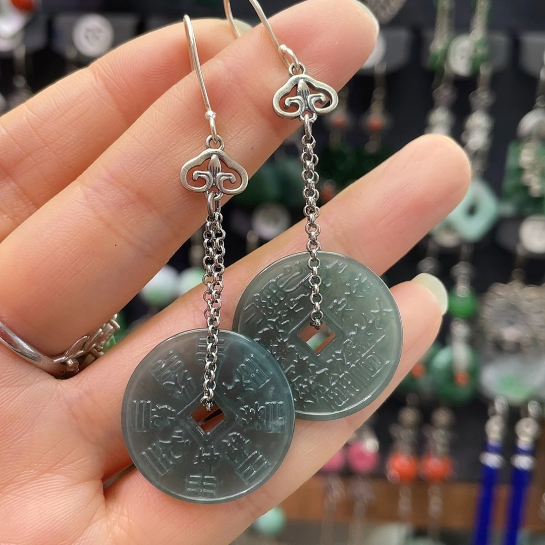 翡翠银S925镶嵌耳饰465hjhhk