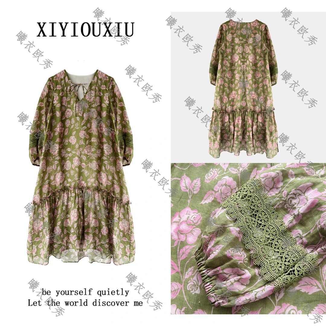 辰曦同款【惬意时光】高定款新中式减龄甜美苎麻连衣裙