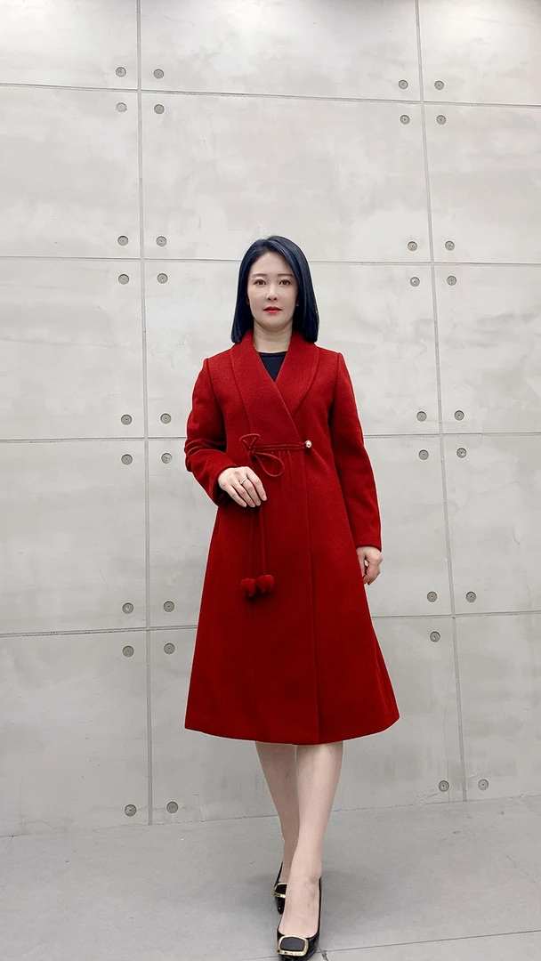 新中式飘带双面羊毛大衣女中长款新款中国风毛呢外套