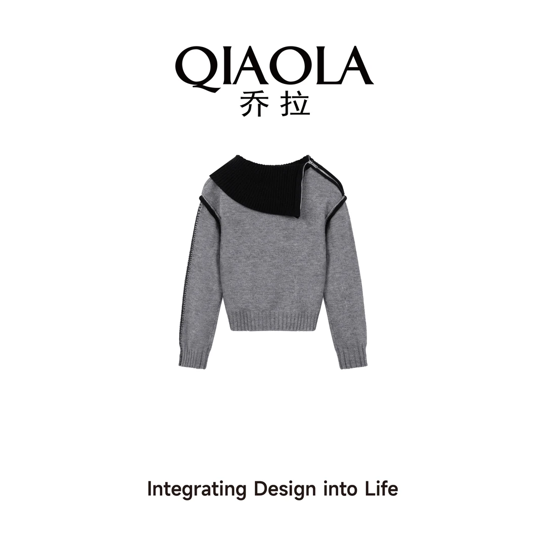 QIAOLA/乔拉【周末出游】秋冬季北极绒翻领拼接设计款时尚套装预售