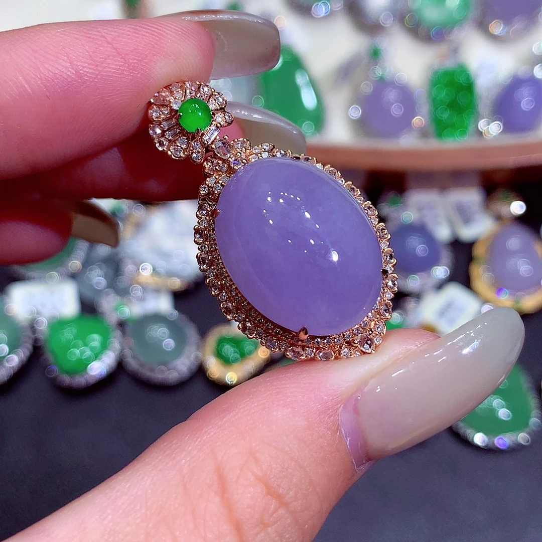 翡翠18K金镶嵌吊坠(不含链)