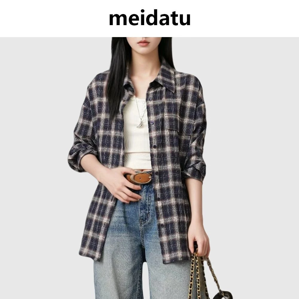 美哒兔（破价款）慵懒休闲风格子衬衫外套（小个子版）CK2172-27