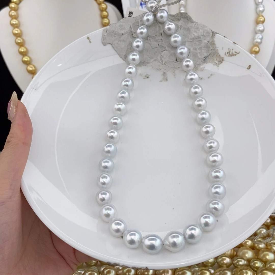 海水珍珠银S925镶嵌项链9-11/37颗