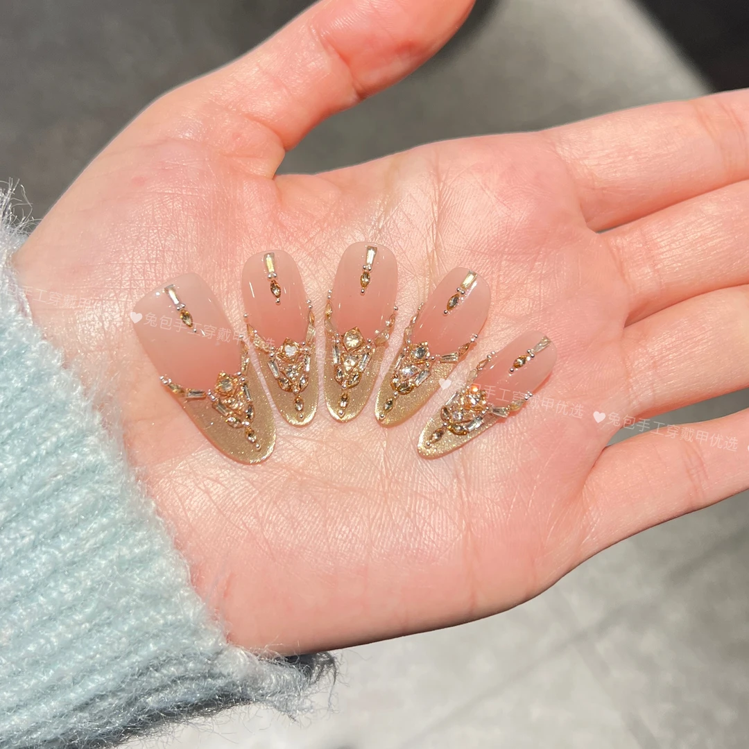 【金闪闪】纯手工穿戴甲冰透腮红猫眼满钻高级显白