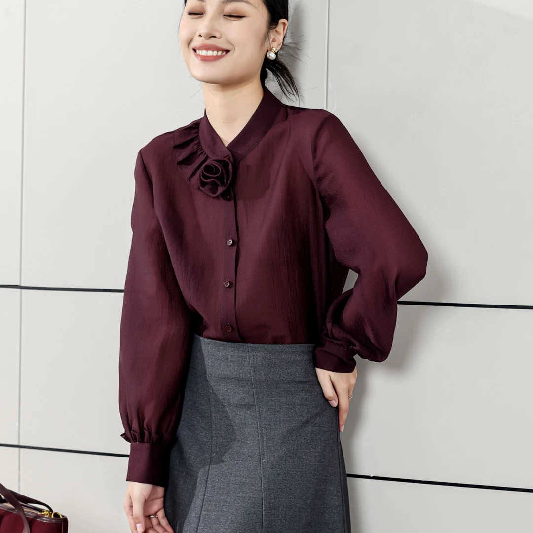 浩洋国际早春新款天丝花朵衬衫