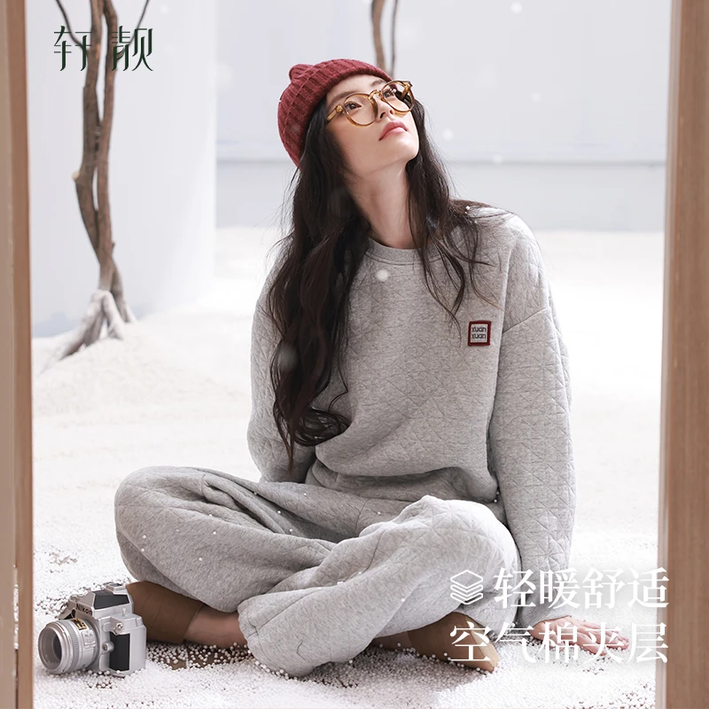 【空气棉夹层】睡衣女款冬季加厚纯棉长袖可外穿家居服春秋款套装