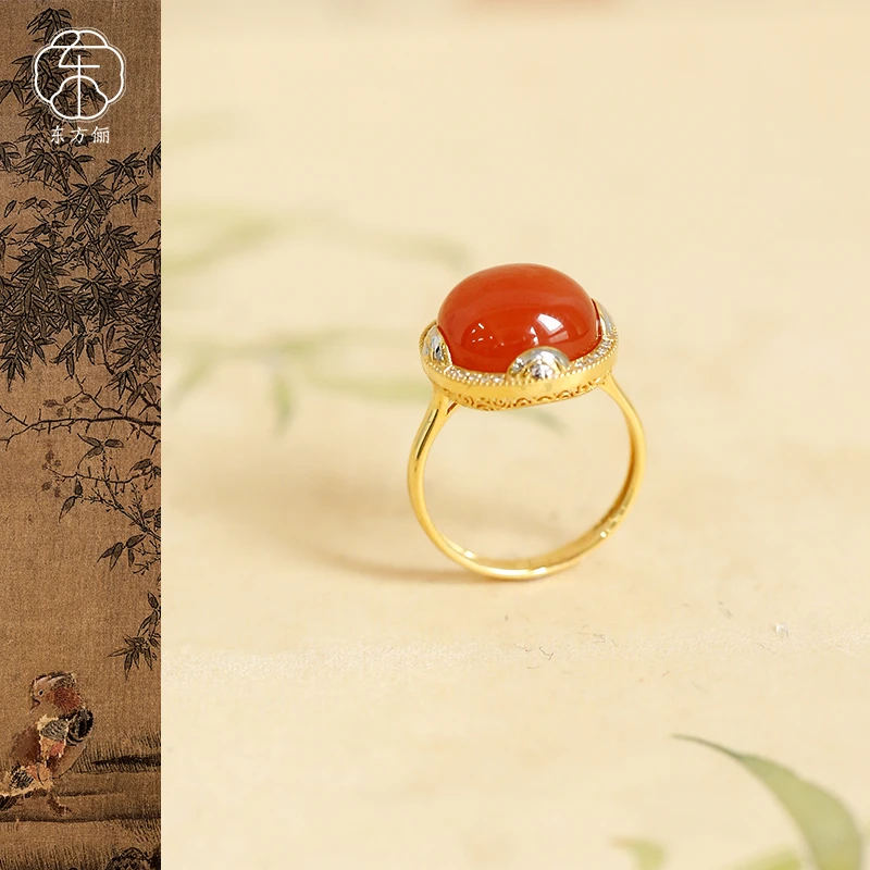 东方俪DOFUNLY【传花枝】天然南红18K金戒指轻奢镶嵌NHJZ浮岚