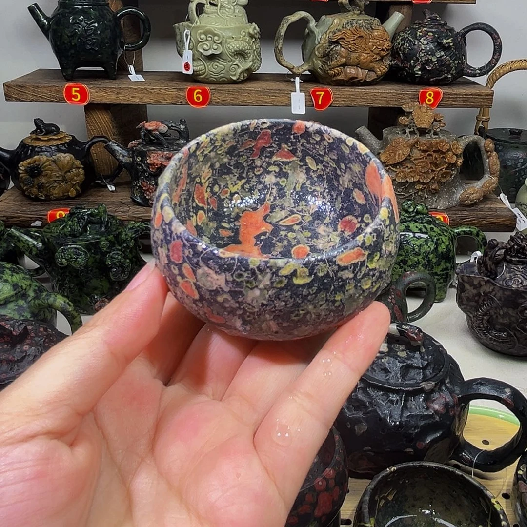 石材梅花玉禅定杯微瑕