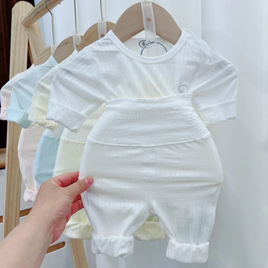 内衣宝宝夏季清凉纯棉儿童高腰护肚睡衣婴儿分体衣夏款婴儿外出服