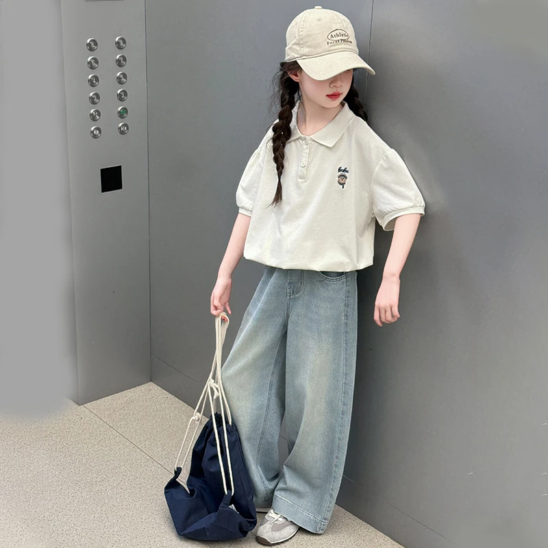 女童夏季polo衫套装2025新款中大童短袖t恤12-15岁学生洋气两件套