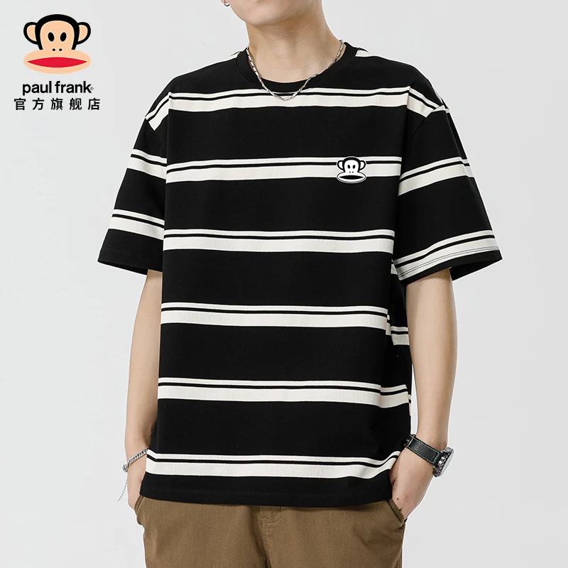 PaulFrank/大嘴猴撞色条纹短袖t恤男夏季新款潮牌宽松圆领体恤男