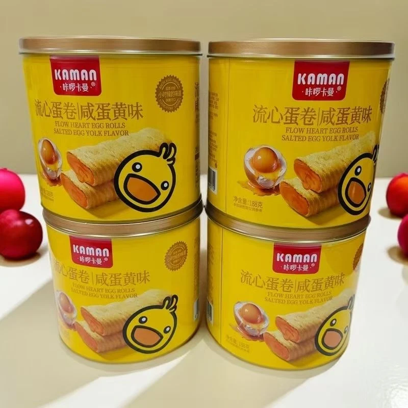 咔啰卡曼蛋卷小黄鸭夹心流心咸蛋黄蛋卷网红休闲小吃罐装零食